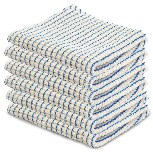 Eselect World's Best Kitchen Dish Cloths - Set of 6 Blue Dishcloths for Washing Dishes - Absorbent Poly Cotton Waffle Weave Dish Rags, Made in USA