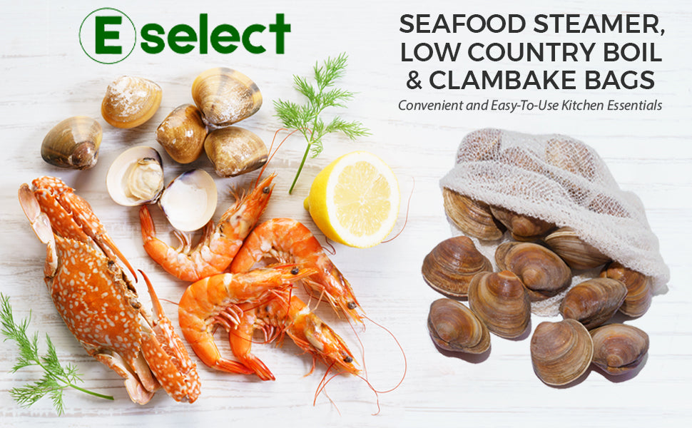 Eselect 20" Seafood Boil & Steamer Bags - Pack of 100, Seafood Boiling Bags for Crab, Crawfish, Shellfish - Low Country Boil, Clambake, Crab Boil, Soup Stock Socks, Vegetable Storage Bags