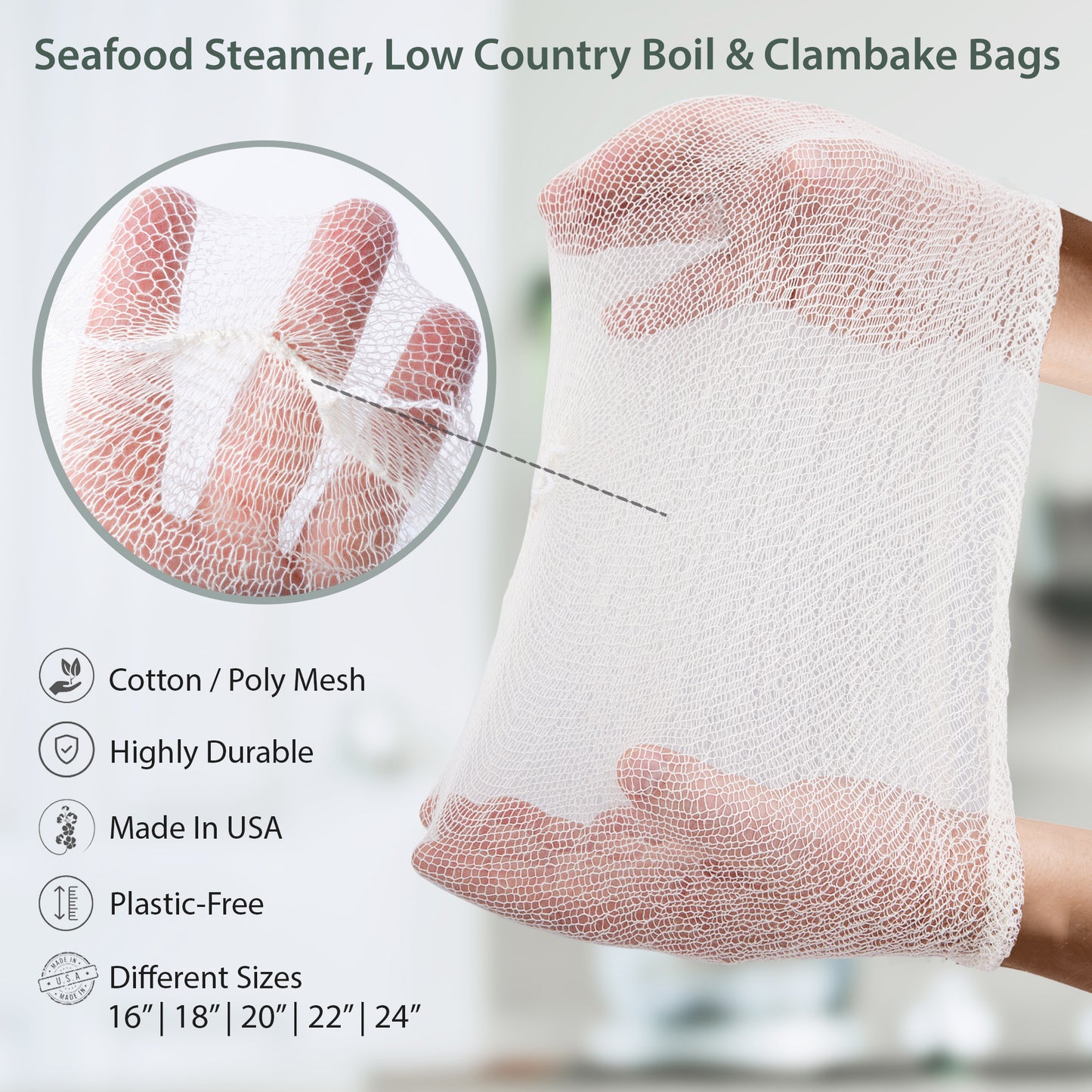 Eselect 16" Seafood Boil & Steamer Bags - Pack of 25, Seafood Boiling Bags for Crab, Crawfish, Shellfish - Low Country Boil, Clambake, Crab Boil, Soup Stock Socks, Vegetable Storage Bags