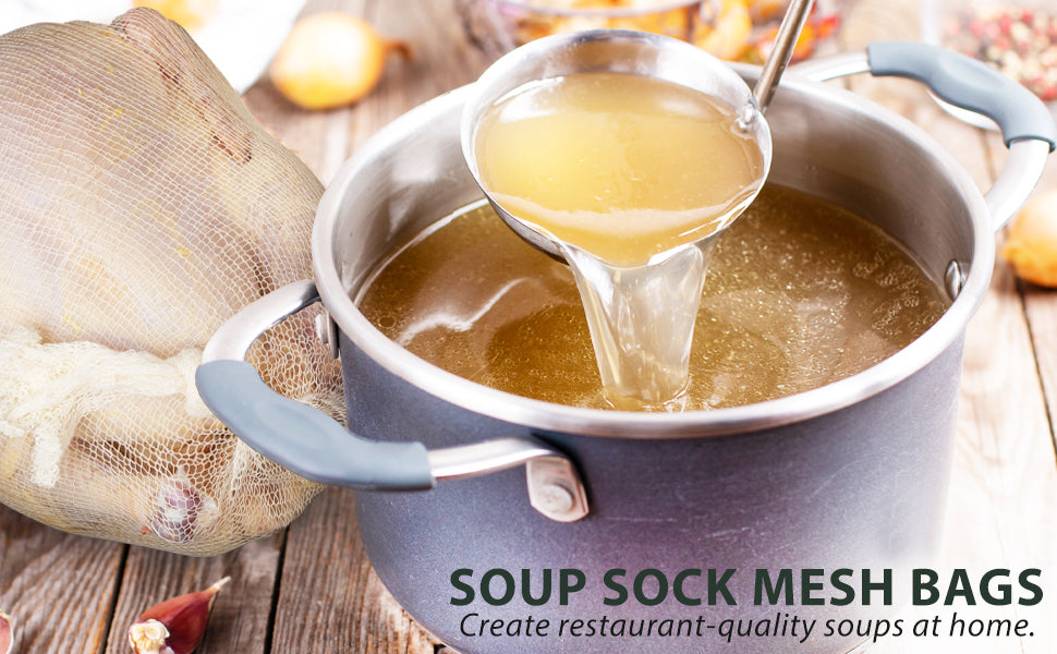 Eselect 24” Soup Socks - Pack of 10, Cooking Bags for Making Flavorful Soup Stock, Broth & Stew, Clam Bags, Steamer & Boiling Bags, Food Storage Bags