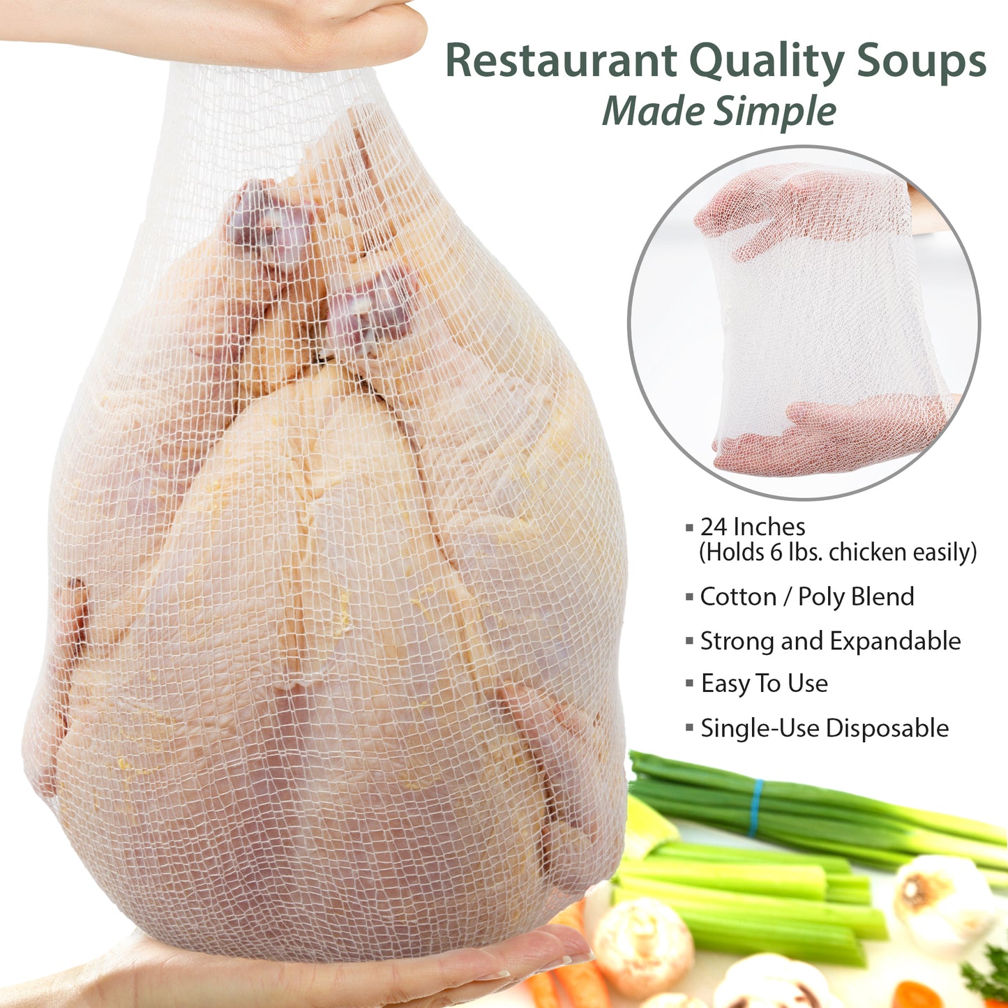 Eselect 24” Soup Socks - Pack of 25, Cooking Bags for Making Flavorful Soup Stock, Broth & Stew, Clam Bags, Steamer & Boiling Bags, Food Storage Bags