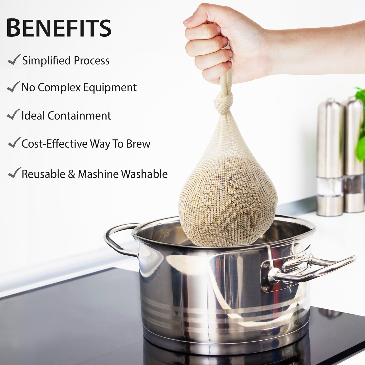 Eselect 28" (10 Pack) Hops, Grain & Spice Beer Brewing Bags Cotton Mesh Steeping Bags for Beer Wine, Cider, Tea, Soups & Nut Milk, Hops & Grain Socks for Dry Hopping for Micro Brewing or Homebrewing