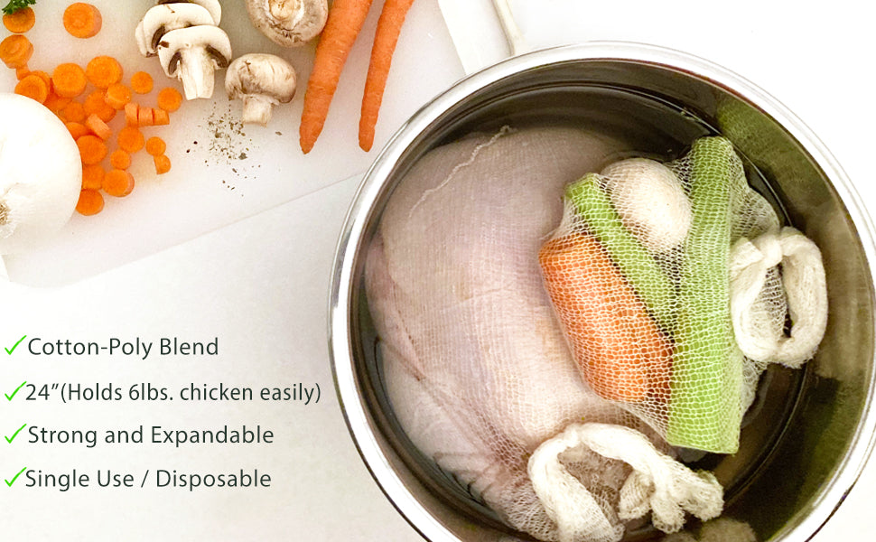 Eselect 24” Soup Socks - Pack of 25, Cooking Bags for Making Flavorful Soup Stock, Broth & Stew, Clam Bags, Steamer & Boiling Bags, Food Storage Bags