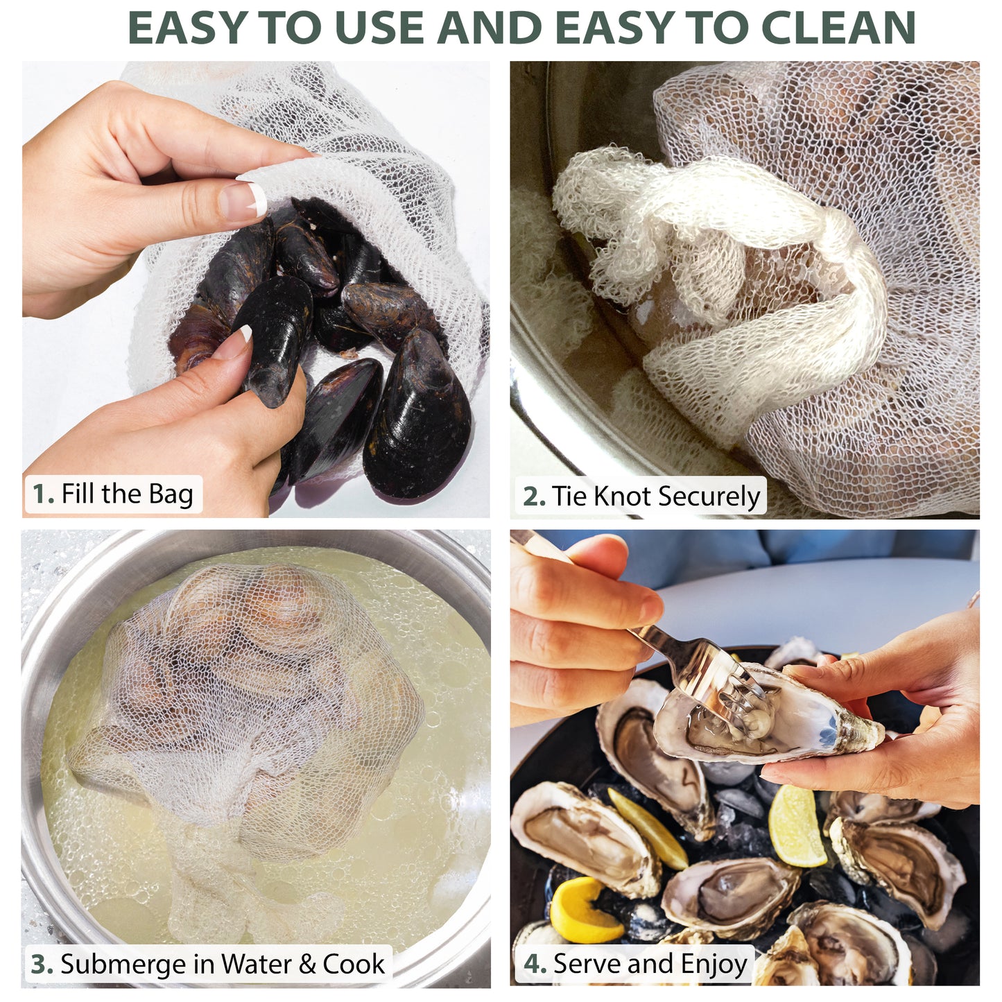 Eselect 24" Seafood Boil & Steamer Bags - Pack of 25, Seafood Boiling Bags for Crab, Crawfish, Shellfish - Low Country Boil, Clambake, Crab Boil, Soup Stock Socks, Vegetable Storage Bags