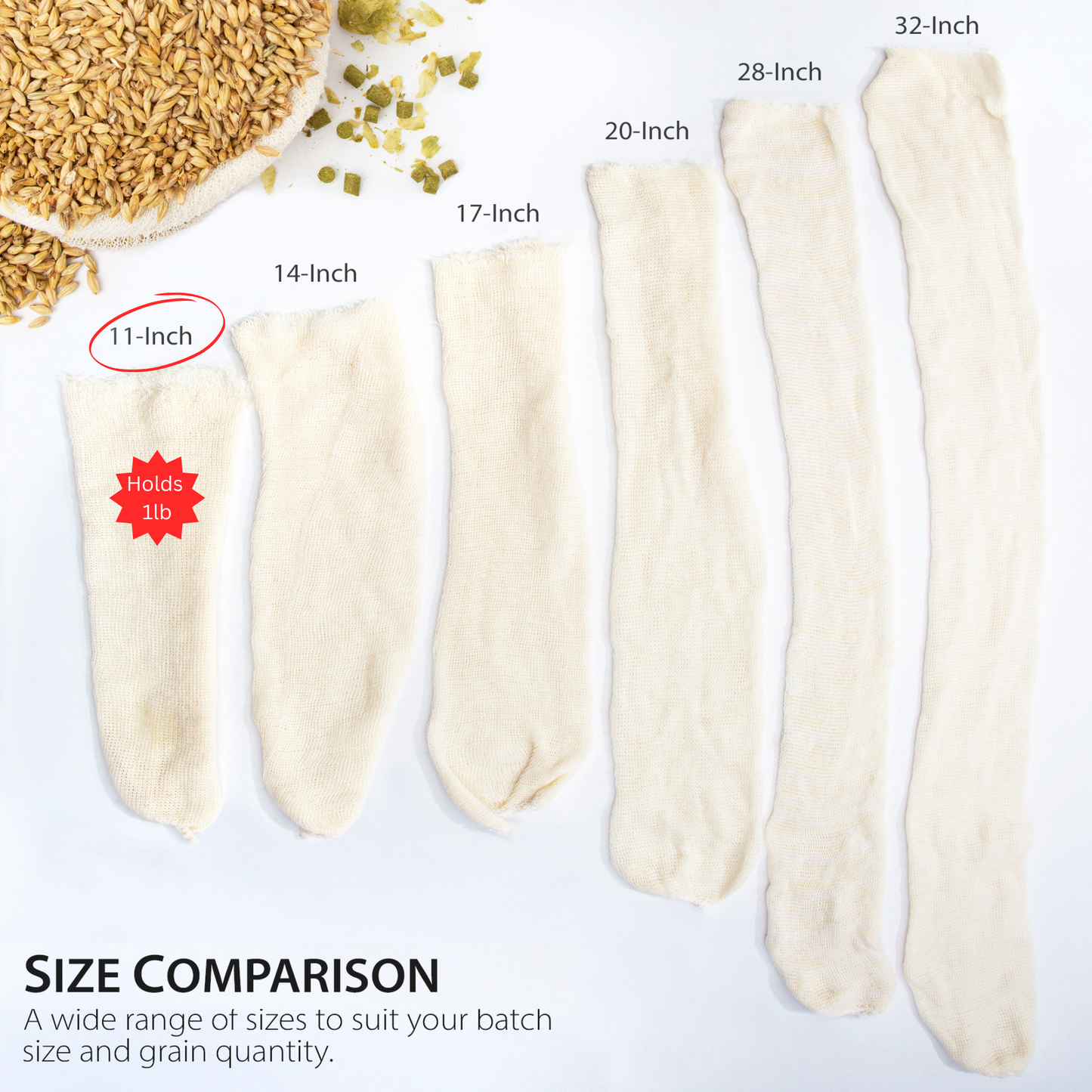 Eselect 11" (10 Pack) Hops, Grain & Spice Beer Brewing Bags Cotton Mesh Steeping Bags for Beer Wine, Cider, Tea, Soups & Nut Milk, Hops & Grain Socks for Dry Hopping for Micro Brewing or Homebrewing