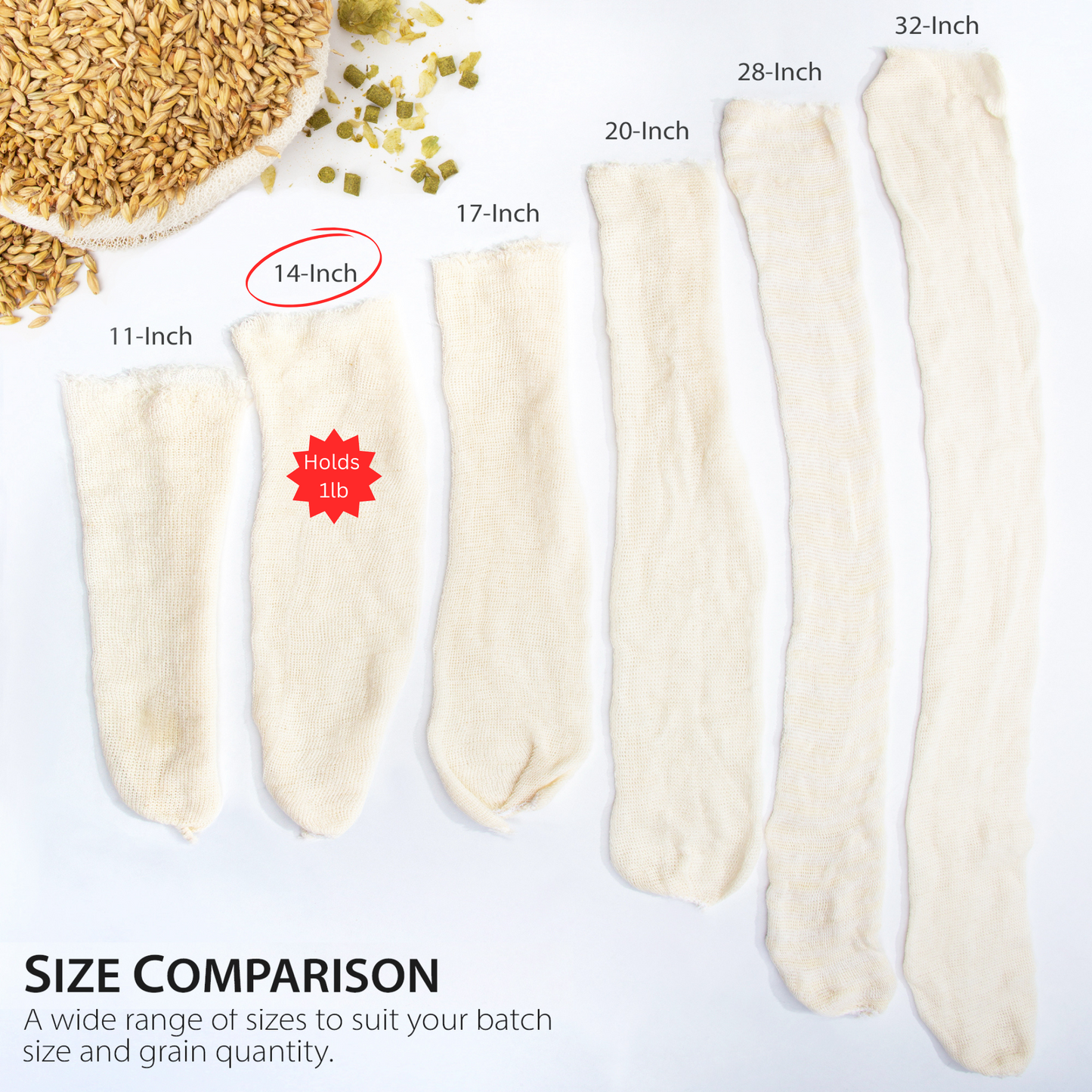 Eselect 14" (10 Pack) Hops, Grain & Spice Beer Brewing Bags Cotton Mesh Steeping Bags for Beer Wine, Cider, Tea, Soups & Nut Milk, Hops & Grain Socks for Dry Hopping for Micro Brewing or Homebrewing