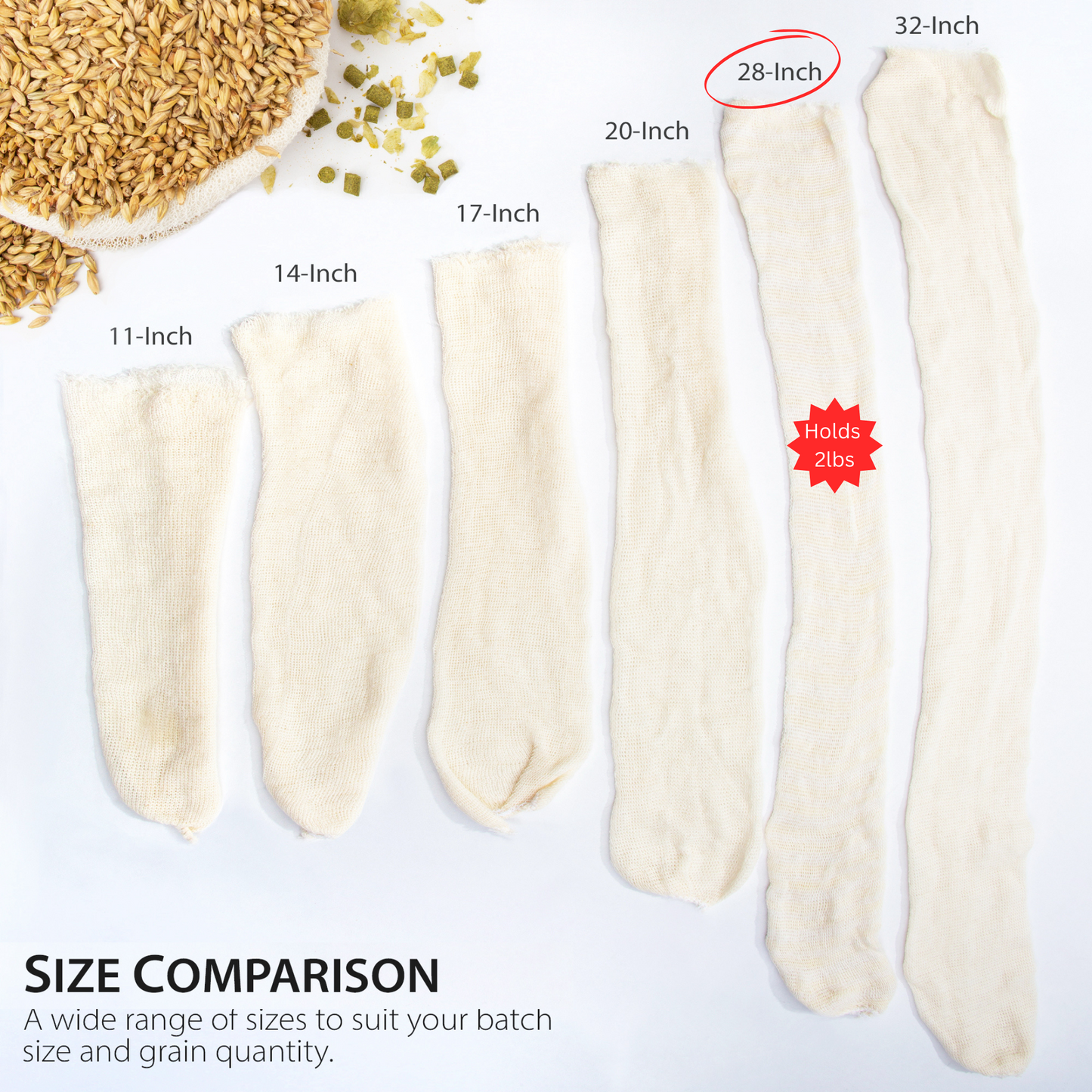 Eselect 28" (100 Pack) Hops, Grain & Spice Beer Brewing Bags Cotton Mesh Steeping Bags for Beer Wine, Cider, Tea, Soups & Nut Milk, Hops & Grain Socks for Dry Hopping for Micro Brewing or Homebrewing