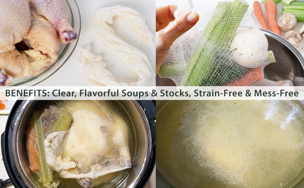 Eselect 24” Soup Socks - Pack of 10, Cooking Bags for Making Flavorful Soup Stock, Broth & Stew, Clam Bags, Steamer & Boiling Bags, Food Storage Bags