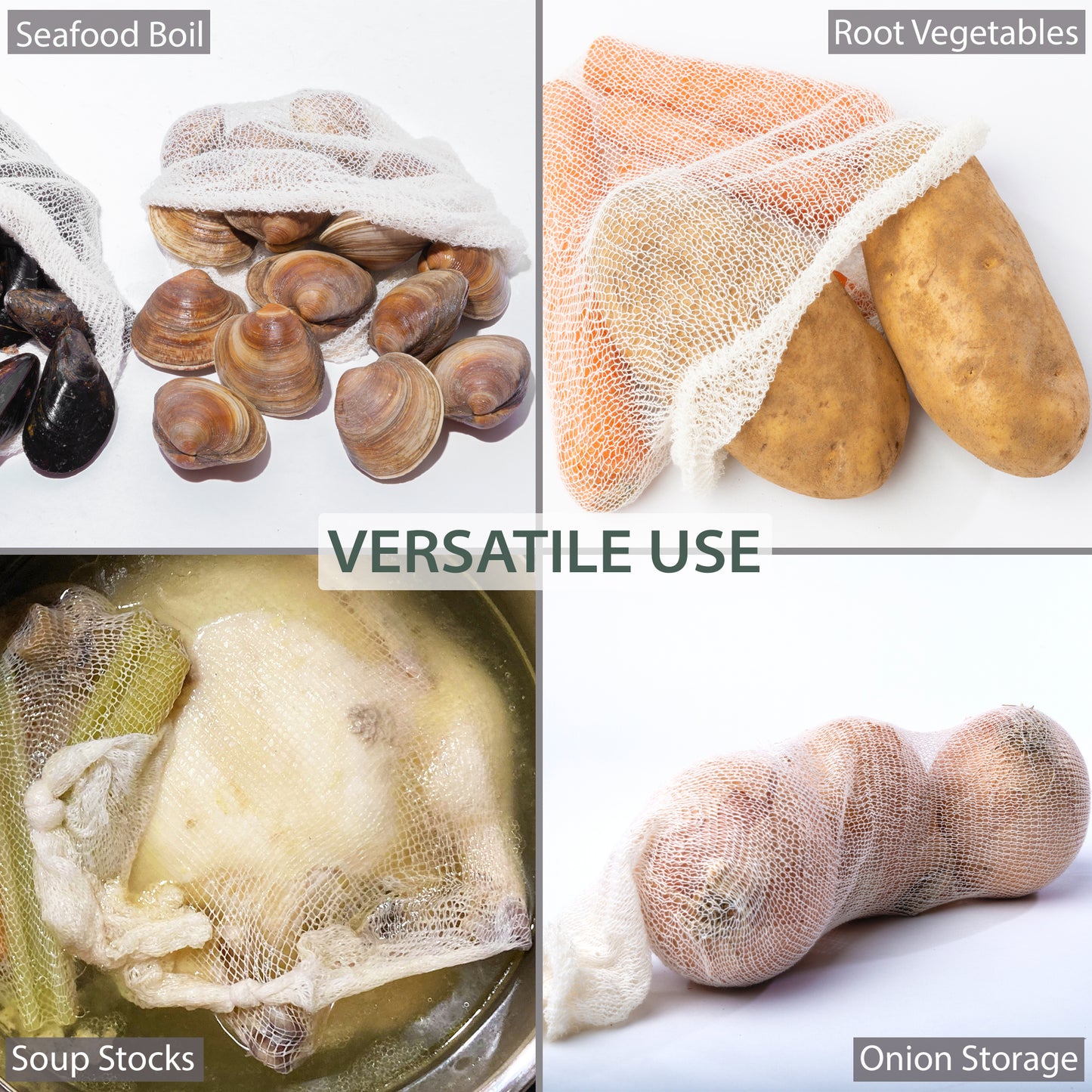 Eselect 24" Seafood Boil & Steamer Bags - Pack of 100, Seafood Boiling Bags for Crab, Crawfish, Shellfish - Low Country Boil, Clambake, Crab Boil, Soup Stock Socks, Vegetable Storage Bags