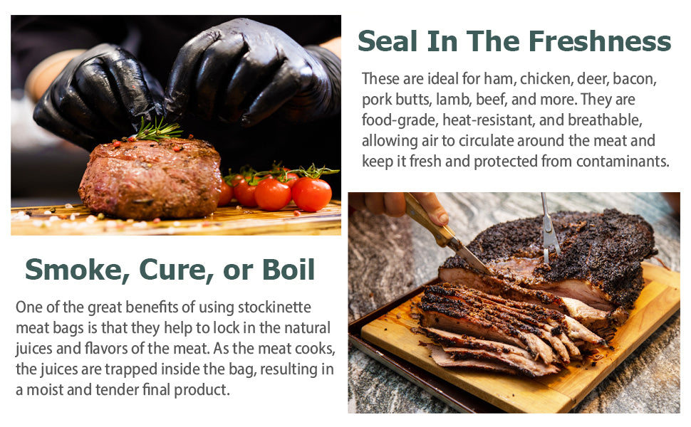 Eselect 60" Stockinette Ham and Meat Bags - Pack of 10 - Meat Netting, Bags for Smoking and Curing Poultry, Beef, Bacon Pork, Lamb, Deer and More