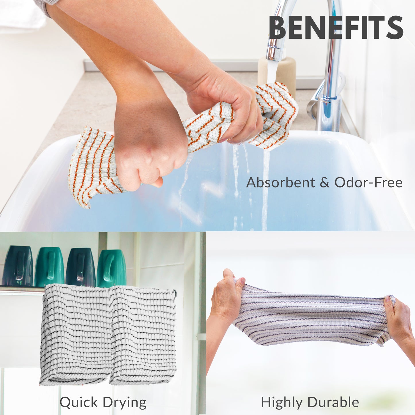 Eselect World's Best Kitchen Dish Cloths - Set of 6 Assorted Dishcloths for Washing Dishes - Absorbent Poly Cotton Waffle Weave Dish Rags, Made in USA