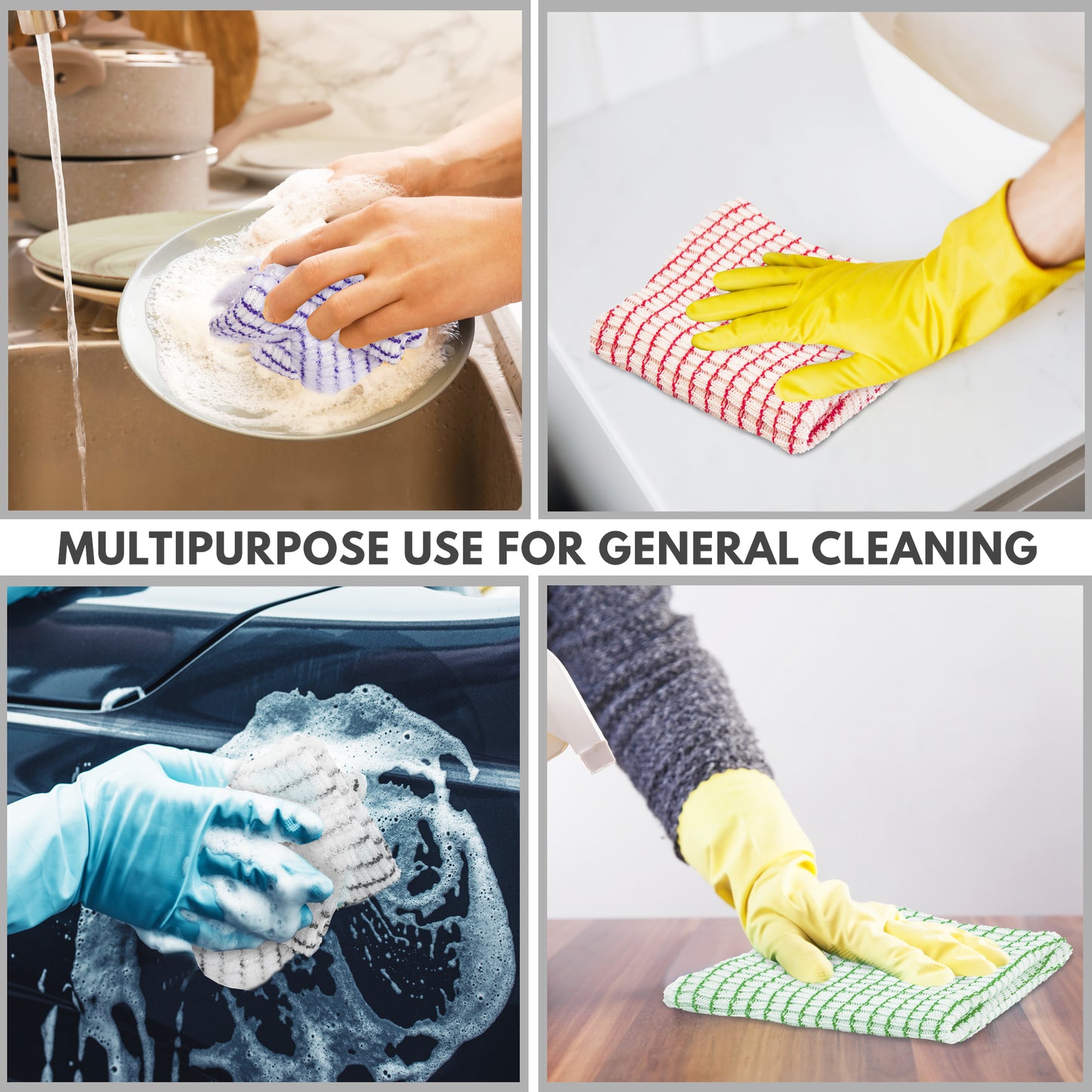 Eselect World's Best Kitchen Dish Cloths - Set of 6 Assorted Dishcloths for Washing Dishes - Absorbent Poly Cotton Waffle Weave Dish Rags, Made in USA