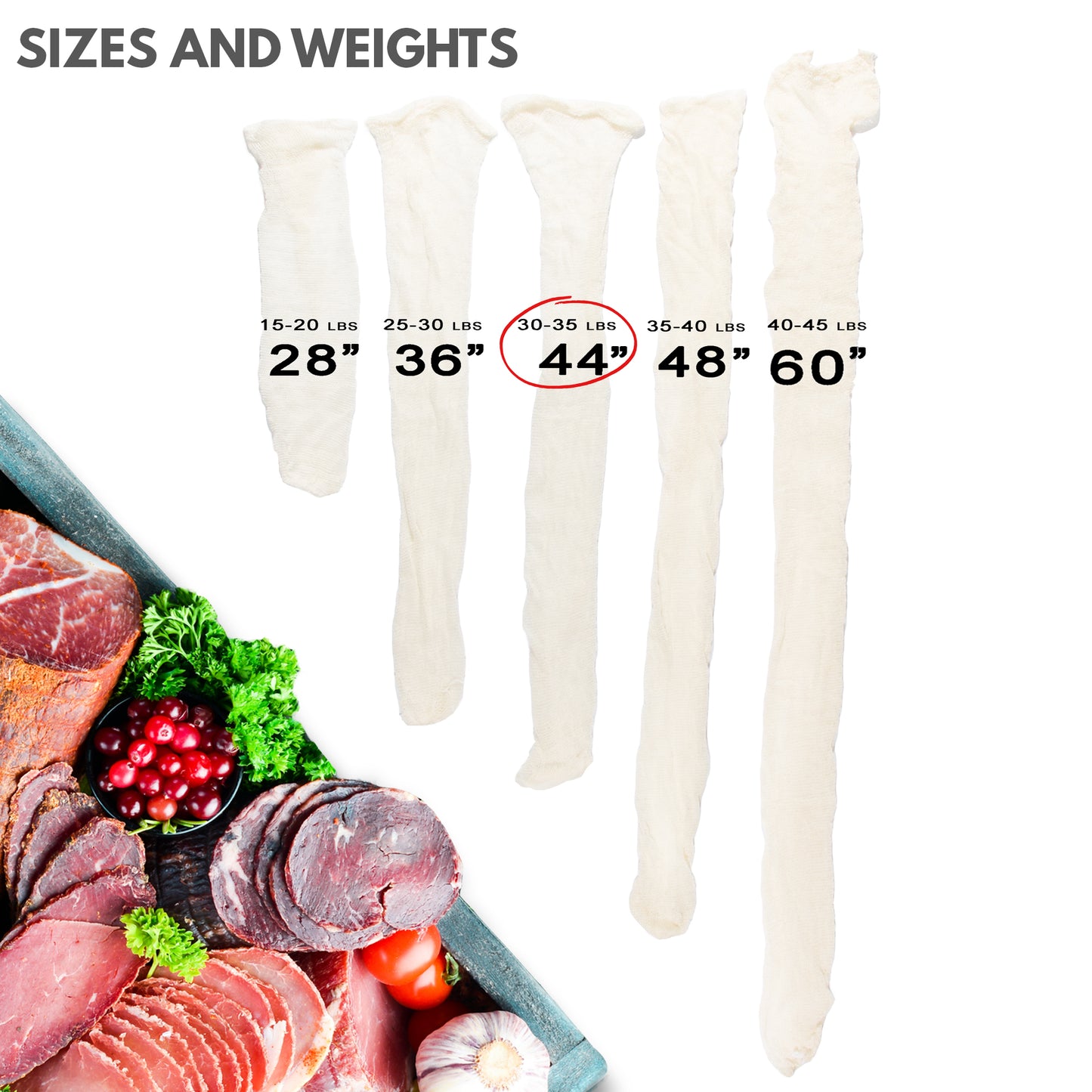 Eselect 44" Stockinette Ham and Meat Bags - Pack of 10 - Meat Netting, Bags for Smoking and Curing Poultry, Beef, Bacon Pork, Lamb, Deer and More