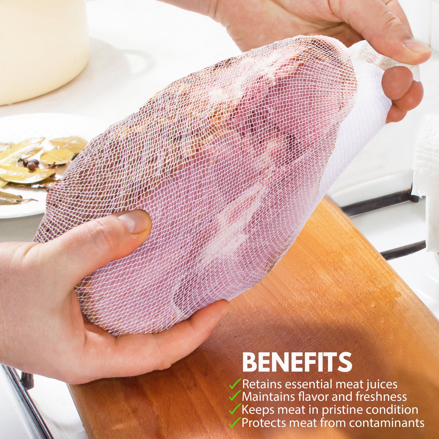 Eselect 28" Stockinette Ham and Meat Bags - Pack of 10 - Meat Netting, Bags for Smoking and Curing Poultry, Beef, Bacon Pork, Lamb, Deer and More