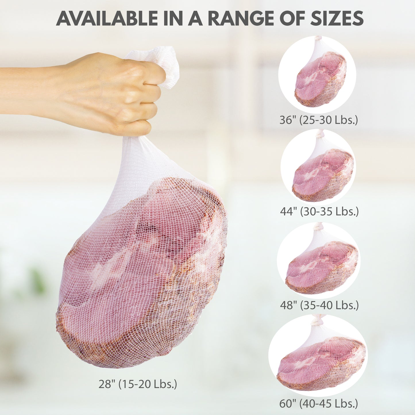 Eselect 44" Stockinette Ham and Meat Bags - Pack of 10 - Meat Netting, Bags for Smoking and Curing Poultry, Beef, Bacon Pork, Lamb, Deer and More