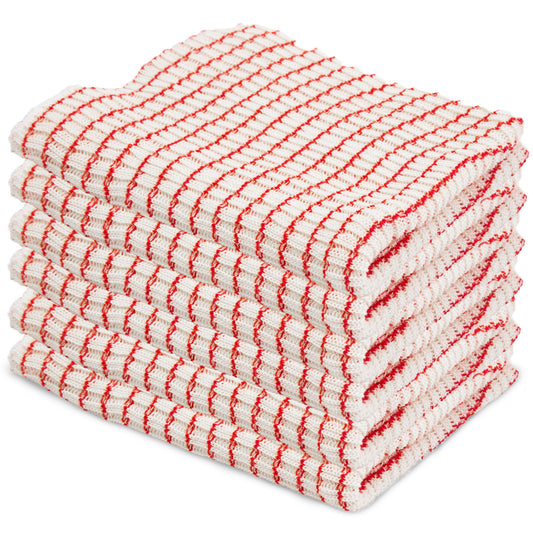 Eselect World's Best Kitchen Dish Cloths - Set of 6 Red Dishcloths for Washing Dishes - Absorbent Poly Cotton Waffle Weave Dish Rags, Made in USA