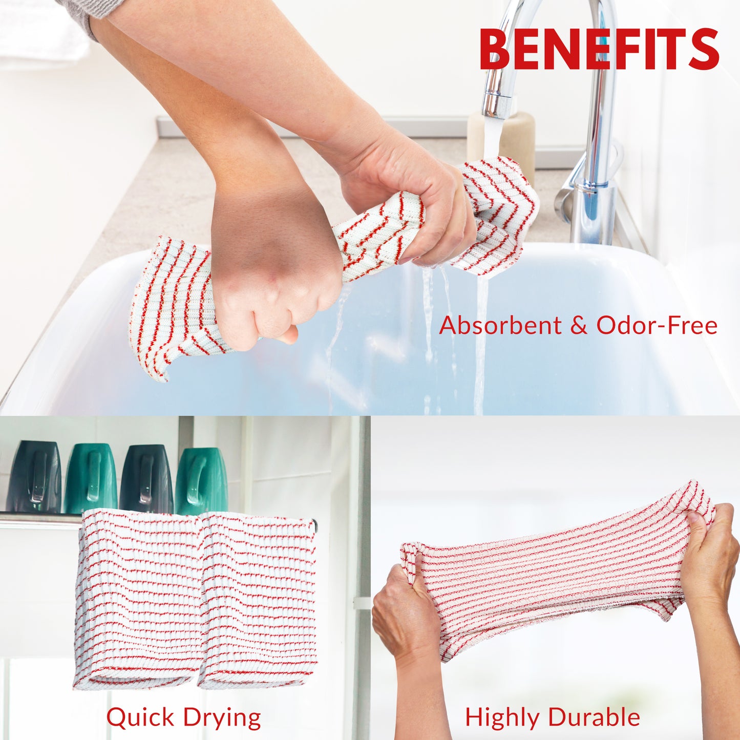 Eselect World's Best Kitchen Dish Cloths - Set of 6 Red Dishcloths for Washing Dishes - Absorbent Poly Cotton Waffle Weave Dish Rags, Made in USA