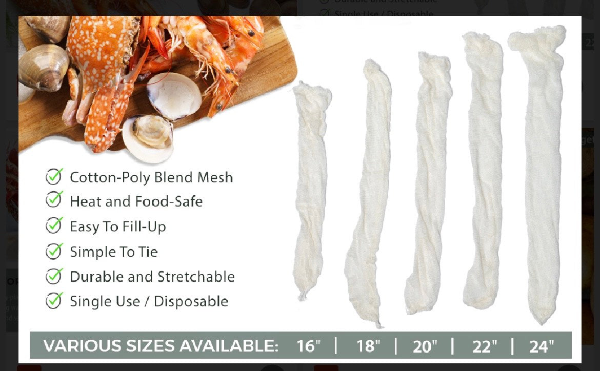 Eselect 24" Seafood Boil & Steamer Bags - Pack of 100, Seafood Boiling Bags for Crab, Crawfish, Shellfish - Low Country Boil, Clambake, Crab Boil, Soup Stock Socks, Vegetable Storage Bags